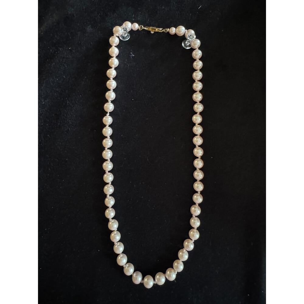 Vintage  Light Pink Faux Pearl Necklace 18” Knotted Bead Necklace 6mm  N243